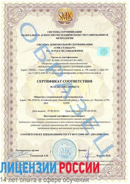 Образец сертификата соответствия Владивосток Сертификат ISO 22000